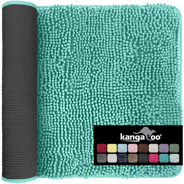 Kangaroo Luxury Chenille Bath Rug, Extra Soft and Absorbent Shaggy Bathroom Rugs, Machine Wash Mat, Strong Underside, Plush Carpet Mats for Kids Tub, Shower, Bathtub and Bath Room, 24x17, Turquoise
