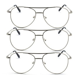 EYE ZOOM 3 Pack Metal Frame Aviator Style Reading Glasses with Spring Hinge (Silver, Strength: +2.00)