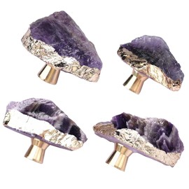FZBHRO Amethyst Drawer Cabinet Knobs Purple Crystal Stone Knobs Handles Gold Plated Gemstone Cupboard Pulls Decorative for Home Office 4 Pack