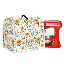 Uorisanigo Dust Cover for Kitchen Aid Stand Mixer Cover with Front Pockets Yellow Floral Kitchen Aid Cover Fits Most 4.5-5 Quart Stand Mixer Small Appliance Decorative Protector Accessories