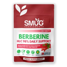 SMUG Supplements Berberine HLC British Made 98% Pure by SMUG Supplements - 365 Micro Tablets - One Year Supply - Suitable for Both Men and Women