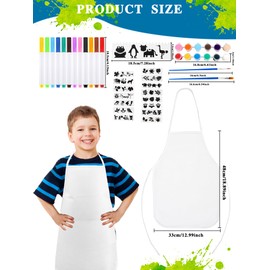 Flotory 68 Pcs Kids Painting Aprons Kit include 20 Blank DIY White Apron 24 Colored Pens 4 Acrylic Paint 4 Painting Brushes and 16 Drawing Rule for PaintingKitchen Cooking