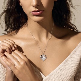 DAYBYDAY Moissanite Heart Necklace 925 Sterling Silver Created Diamond Forever Love Necklace for Girlfriend Wife 1 Carat D Color VVS1 Moissanite Jewelry