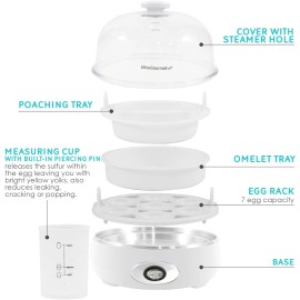 Elite Gourmet EGC700CW Rapid Egg Cooker, 7 Eggs, Auto Shut-Off, BPA-Free, Snow