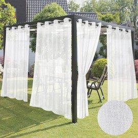 HolidayIdeas 4 Panels Outdoor Curtains for Patio-Linen Semi White Sheer Curtains for Patio Waterproof, Privacy Sun Light Indoor Outside Drapes for Gazebo, Pergola, Balcony, Pool, Backyard 54x95 Inch