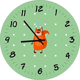 Shirtinstyle Kinderzimmeruhr mit Tiermotiv Eichhörnchen mit Wunschnamen Geschenk Uhr Kinder Handmade Wanduhr Wunschtext Name, 29cm, Farbe Pastellgruen