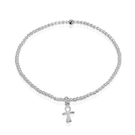 AeraVida Religous Charm Eternal Egyptian Ankh Cross Elastic .925 Sterling Silver Beads Stretch Bracelet | Spiritual Sterling Silver Bangle Bracelet | Jewelry Gift