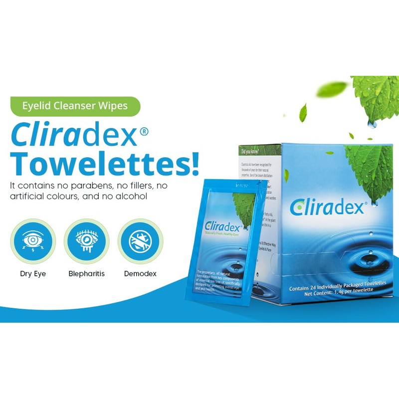 Cliradex Towelettes - Natural Face, Eyelash & Eyelid Cleanser -