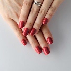 Stbisen Red Press On Nails Short, Glossy Soft Gel Press On Nails Square with Nail Glue, 15 Sizes - 30 Fake Nails Kit, Thick Natural Reusable Glue On Nails for Women