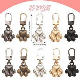 DHER Zip Pendant Removable Zip Puller Metal Zipper Pull Replacement 10 Cute Zip Sliders with Puppy Footprint Removable Zip Sliders