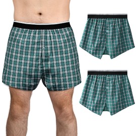 TIICHOO Incontinence Underwear for Men Moderate Absorbency Leak Proof Boxer Shorts with Opening Fly Checkered 2 Pack (Medium, 2 Green)