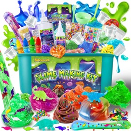 YOPINSAND Dinosaur Slime Kit for Girls, Glimmer Crunchy, Galaxy Slime Making Kit for Kids 6-12, Glow in The Dark DIY Slime Kit with Add-ins, Foam Balls, Charms, Glitters, Dinosaur Gift Toys