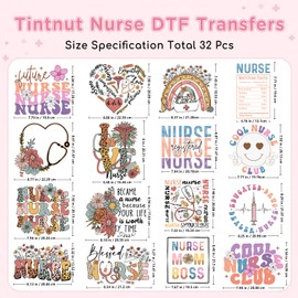 Tintnut Nurse Theme DTF Transfers Ready to Press Iron on Transfers-32 Sheets Vintage Iron on Decals for T-Shirts Clothing Heat Transfer Iron on Stickers for Canvas Bag Design
