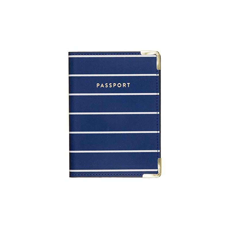 Eccolo Travel Passport Cover Case with Storage Pocket, Blue Striped