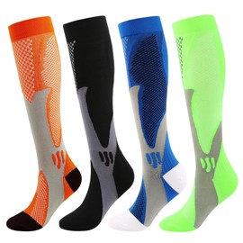 Kickticks Compression Socks 4 Paris for Women & Men 20-30mmhg Knee High Circulation Support for Running Nurse Sport Kinesio Function(Black/Blue/Green/Orange, XL/XXL)