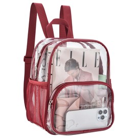 Busiuw Clear Backpack for Stadium Events Clear Backpack 12x12x6 with Front Pocket for Concert Sport Fashion Women Backpack Events Work Travel(Rose red)