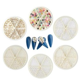 Other brands Nail Art Supplies: 6-Piece Set of Round, Semi-round, Gold-plated Pearl Stones - no.433 Pearl Stone Set / 네일아트재료 네일아트 원형 반원형 금장 진주 스톤 6종 세트 - no.433 진주스톤세트