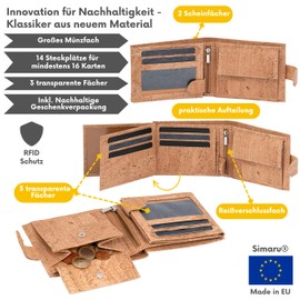 Simaru Cork Wallet, Unisex Wallet with RFID Protection, Wallet for 11+ Cards, Notes & Coins, Foldable, Viewing Window & Sustainable, beige, rfid wallet