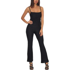 StyleLightOne Ladies Glitter Jumpsuit Onesie Zip Straps (8-12), black