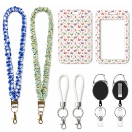 8 Piece Scrunchie Lanyard Gift Set, Butterfly ID Badge Holders for Teachers