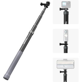 TELESIN (3rd Generation) Invisible Selfie Stick for insta360, Ultra Lightweight, Carbon, 3.7 ft (1.2 m), Fixed Any Length, 1/4 Inch Screw Hole, Tripod Compatible, Smartphone Clip Included, Hero 13-5,