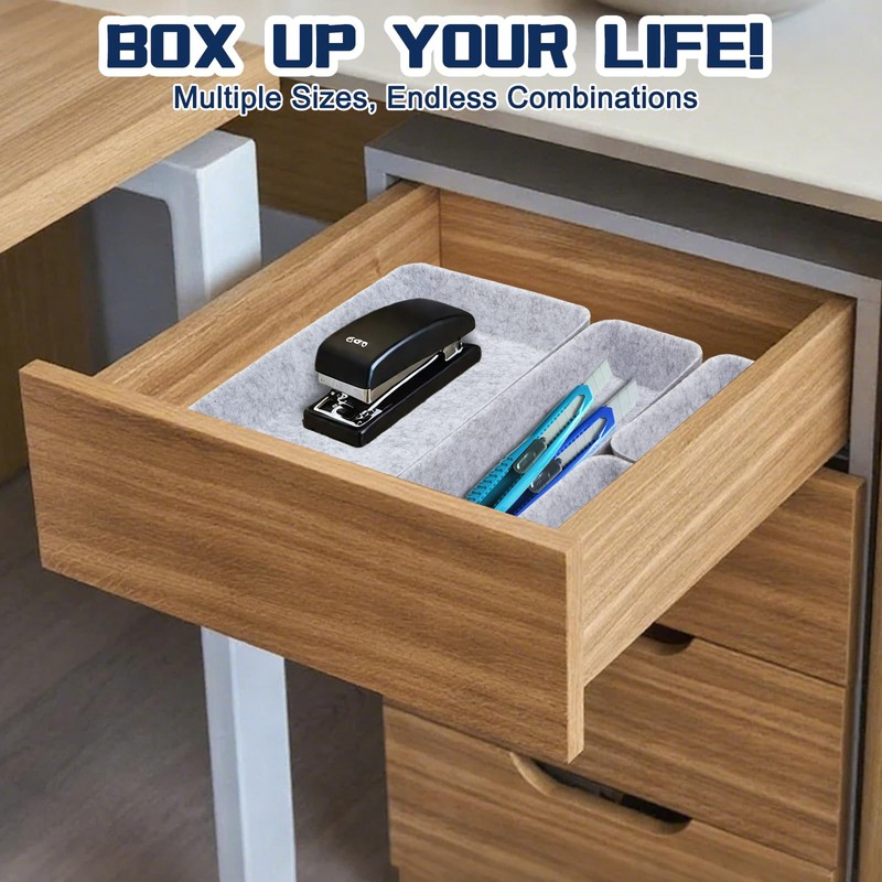 lisetar Set of 8 Felt Drawer Organisers - Rectangular Stackable