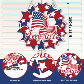 4th of July Hanging Door Sign Wooden Independence Day Decorations Patriotic Memorial Day Porch Home Wall Outside Decor