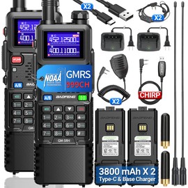 GMRS Radio BAOFENG GMRS Handheld Radio Long Range Walkie Talkies GM-5RH Rechargeable 3800mAh Battery 999 Channels NOAA Weather Receiver Copy Frequency USB-C Charger Two Way Radio Full Kit (2 Pack)