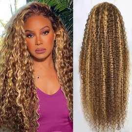 abbildung Peluca de Cabello Humano con Encaje Frontal Ombre Resaltado de 30 Pulgadas 13x6 HD Rubio Miel 4/27 Ondas Profundas Pelucas Frontales de Enca
