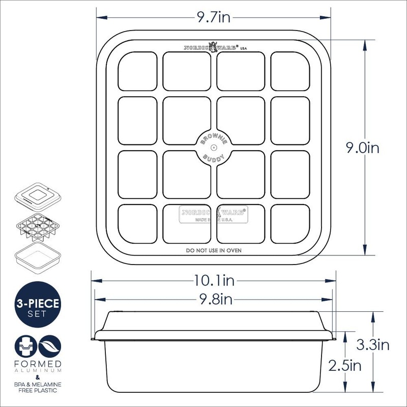 Nordic Ware Brownie Buddy Kit, 9-Inch Square Pan with Plastic