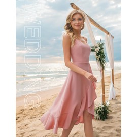 DRESSTELLS Cocktail Dress for Women, Formal Wedding Guest Bridesmaid Fit Flare Modest Homecoming Prom Party High Low Dresses Blush Size in M