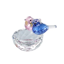 Crystal Bird Figurine Faceted Glass Birdy Nest Statue Valentine's Day Gift for Her Cute Animal Collectible Ornament Home Decor (Pink and Blue)