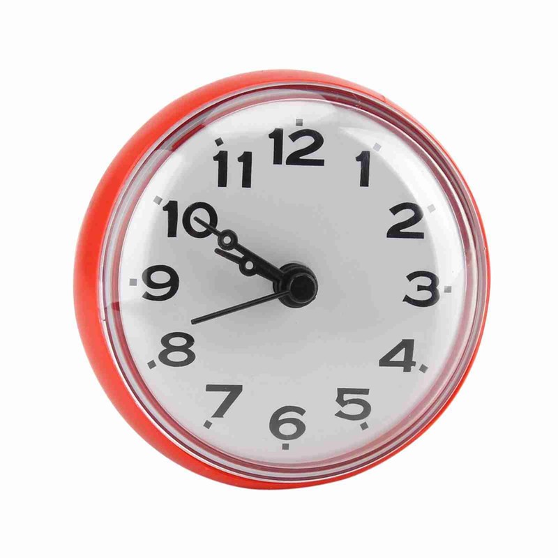 Waterproof Suction Wall Clock for Bathroom & Kitchen - Red