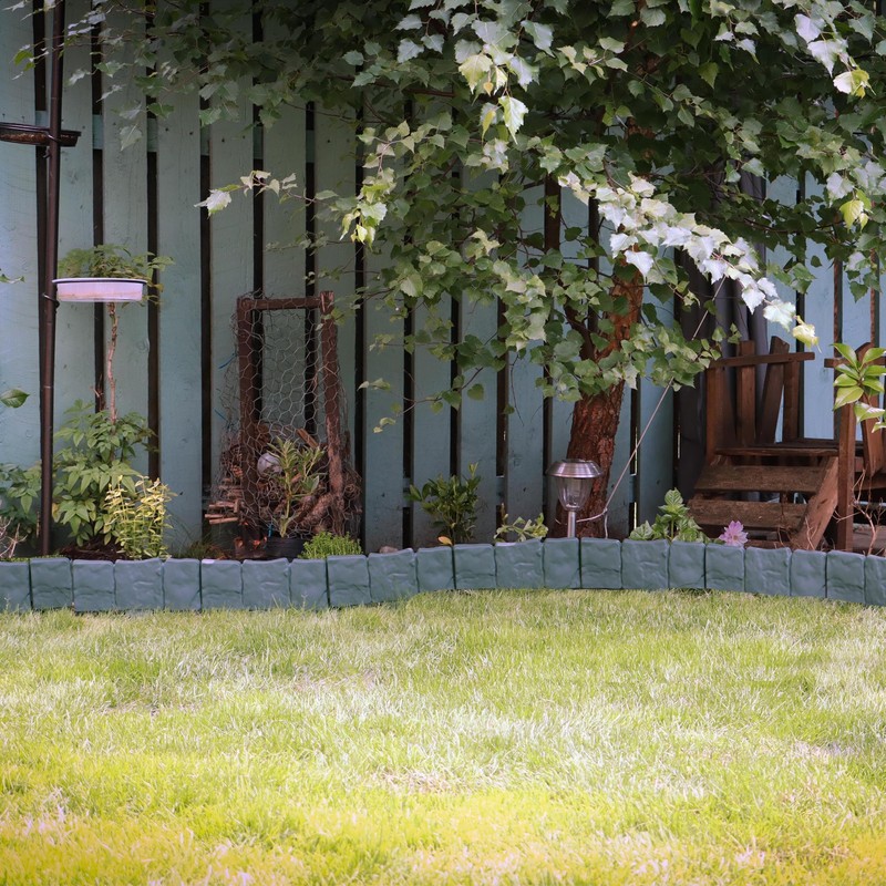 DIVCHI Grey Stone Effect Lawn Edging 10 Pcs Cobblestone Garden