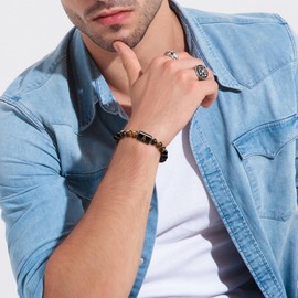 RMMD Cross Bracelet for Men Teen Boys, Letter B Initial Bracelet Tiger Eye Bracelets Man Male Jewelry Christian Religious Gift Graduations Gifts for Him Fathers Gifts for Dad Grandpa Husband Son