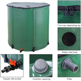 200 Gallon Collapsible Rain Barrel,Portable Rainwater Collection System Water Storage Tank for Garden,Water Catcher Container with Filter Spigot Overflow Kit, Green
