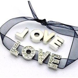 unbrand 4 pieces - Letters LOVE Silver Tone Clear Crystal Charms Slider Pendants