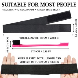 KEYRI 4 Pcs Elastic Wig Headband, 3.5cm Width Elastic Band for Wigs Adjustable Edge Laying Band to Hold Wig in Place Hairline Edges Strap for Laying Down Wigs (Black, One Size)