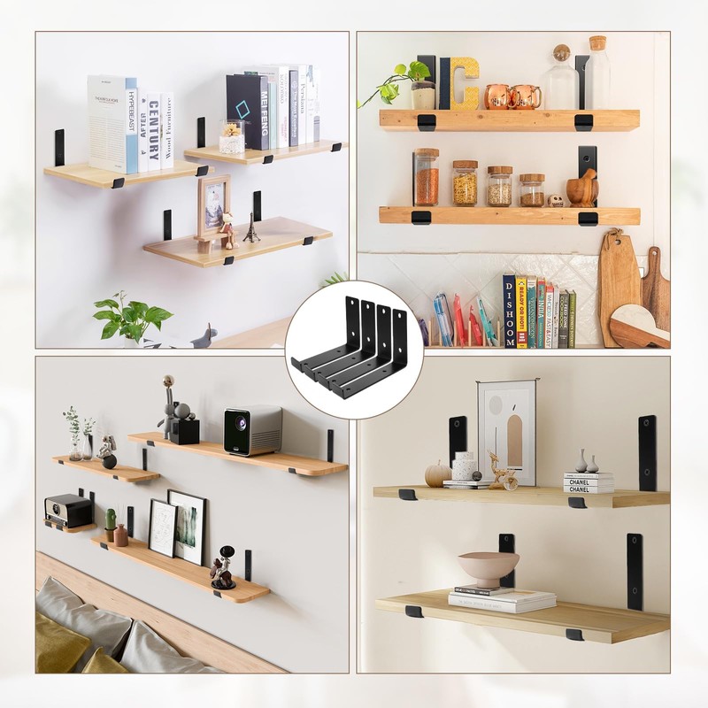 Storystore Shelf Brackets, Heavy Duty Hook Brackets for Shelves, Black