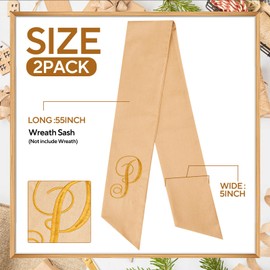 Yicentdp 2 Pcs Burlap Wreath Sash with Linen Embroidery Monogram Letter P for Front Door, Yard, Porch, Boxwood Wreath, Garland Decor
