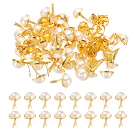 PATIKIL Brads Paper Fasteners, 100 Pcs Mini Metal Pearl Pastel Brads Round Head Fastener Split Pins for Art Craft Scrapbooking DIY Supplies, Gold Tone, 0.7"x0.5"