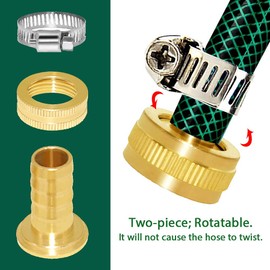 Joywayus Brass 3/8" Barb x 3/4“GHT Thread Swivel Knurling and Hex Garden Water Hose Pipe Repair Connector Fitting with Clamps (Pack of 4)