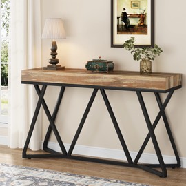 Tribesigns 55 Inches Console Table, Farmhouse Sofa Table Wood Entryway Table with Unique Metal Base, Behind The Couch Table Foyer Table, Industrial Accent Table for Hallway, Living Room, Entrance