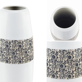 fanquare 20 Inch Tall Floor Ceramic Vase, Boho White and Daisy Pattern Flower Display Vase for Home Office Décor, Living Room Vase