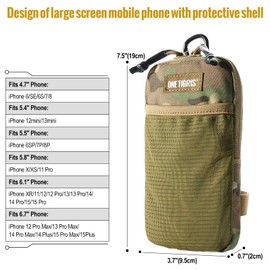 OneTigris Cell Phone Holster - Belt Holder Molle Phones Pouch Cell Holder for Belt with Loop, Cell Pouches EDC Utility Gadget Waist Bag Zipper for Screen Size 4.7"-6.7"