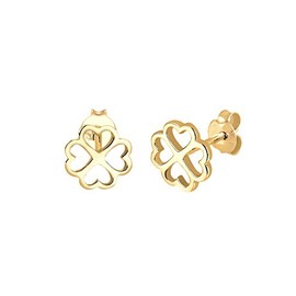 Elli Children's Earrings Clover Lucky Charm in 925 Sterling Silver Gold-Plated, enamel, None