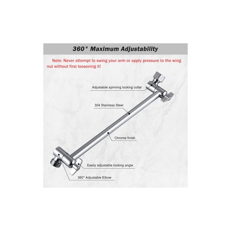 12-Inch Shower Head Extension Arm, Adjustable Shower Extension Arm, Stainless