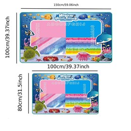Educational Cute Cartoon Magic Water Drawing Mat, Large Absorbent Watercolor Painting Mats with Accessories Kit, Ideal Birthday Gift, Craft Supplies, Coloring, Painting Idea, Play Fun:_Multicolor_Ocean World (12 accessories)