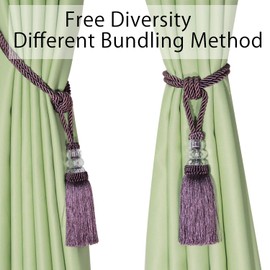 BEL AVENIR 2 Pack Curtain Tiebacks Hand-Woven Crystal Holdbacks Home Decorative Tassels Tiebacks (Purple, 2 Pack)