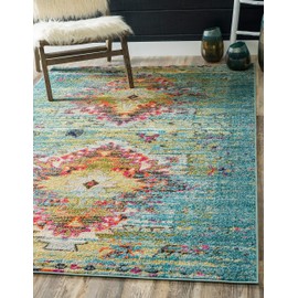 Unique Loom Vita Collection Over-Dyed Southwestern Tribal Vintage Area Rug, 3 ft 3 in x 5 ft 3 in, Turquoise/Yellow